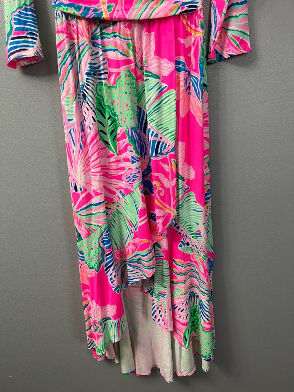 Lilly Pulitzer Montague Wrap Maxi Dress in the "Raz Berry Sunset Soiree" print. - Picture 5 of 9
